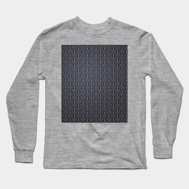 Art Deco Palm Pattern in Midnight Blue Long Sleeve T-Shirt by B A Y S T A L T